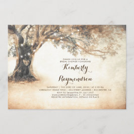 オーク素朴ツリーとストリングライトブライダルシャワー 招待状