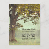 オーク素朴ツリーとストリングライト日付を保存 案内ポストカード (正面)