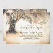 オーク素朴ツリーと彫りハート婚約パーティ 招待状 (正面/裏面)