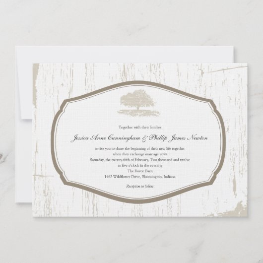 オーク素朴ツリーバーン結婚ズ 招待状 (正面)