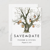 オーク素朴ツリーランタン結婚式の日付を保存 案内ポストカード (正面/裏面)