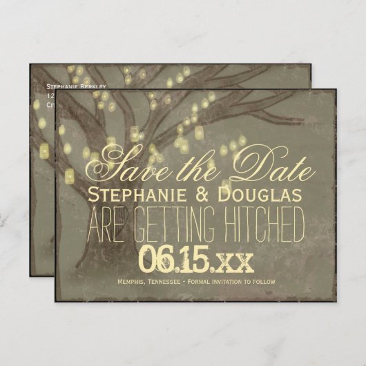 オーク素朴ツリーMason Jars日付はがきを保存 案内ポストカード (正面/裏面)