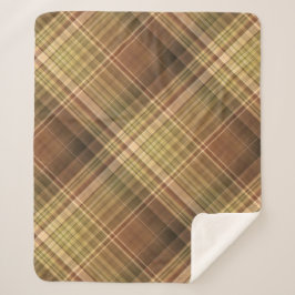 オーク素朴ブラウンとオリーブの格子柄 シェルパブランケット