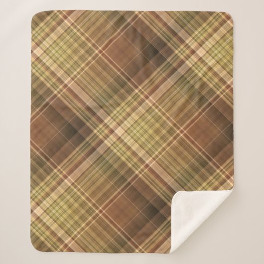 オーク素朴ブラウンとオリーブの格子柄 シェルパブランケット (正面)