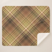 オーク素朴ブラウンとオリーブの格子柄 シェルパブランケット (正面(横))