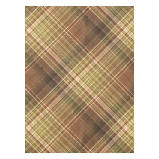 オーク素朴ブラウンとオリーブの格子柄 テーブルクロス (正面)