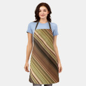 オーク素朴ブラウンとグリーンストライプ エプロン (着用した状態)