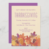 オーク葉ズ&アコーンサンクスギビングの紫とオレンジ 案内状 (正面/裏面)