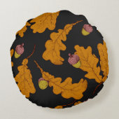 オーク葉材、どんぐり、秋の模様 ラウンドクッション (裏面)