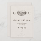 オーク&アイボリー結婚式招待状 招待状 (正面/裏面)