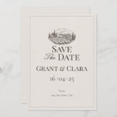 オーク&アイボリー フラット セーブ・ザ・デート カード (正面/裏面)