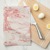 オーク&エルクエブリデイトイルインピンクコーラル&クリーム キッチンタオル (四つ折り)