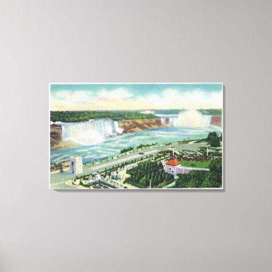 オーケスガーデンシアターと滝の空中表示 キャンバスプリント (正面)