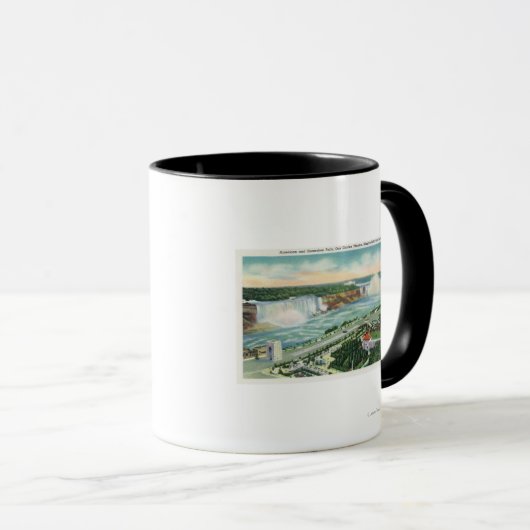 オーケスガーデンシアターと滝の空中表示 マグカップ (正面右)