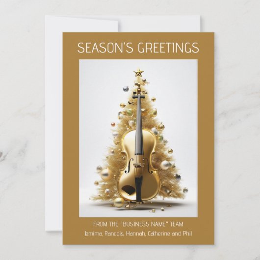 オーケストラのチェロのクリスマスツリーの金ゴールドエレガント写真 シーズンカード (正面)