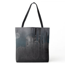 オーケストラの楽器の夜の月明りのスカイライン