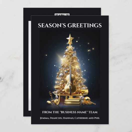 オーケストラ楽器クリスマスヴァイオリンのチェロ シーズンカード (正面/裏面)