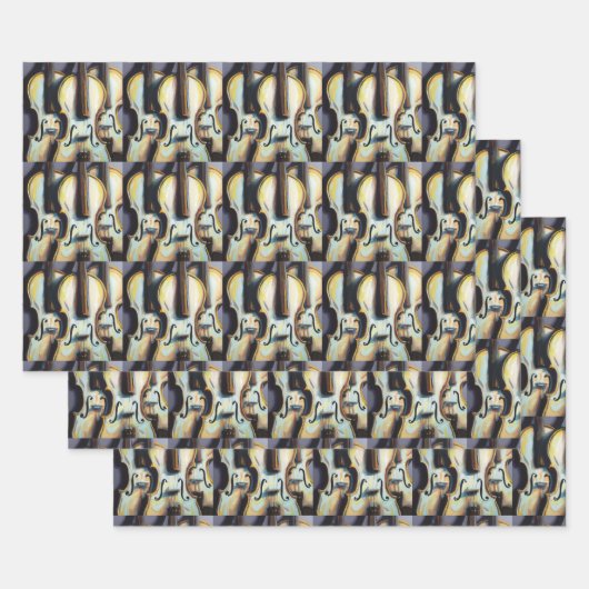 オーケストラ・ヴィオリンクラシカルス音楽パターン ラッピングペーパーシート (セット)