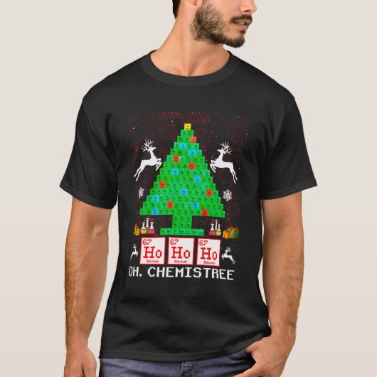 オーケミステリーおもしろい科学クリスマスツリー化学者 Tシャツ (正面)