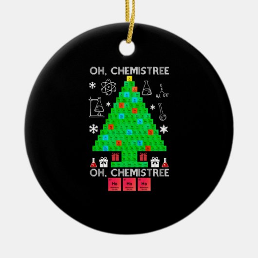 オーケミステリー化学者の木おもしろい科学クリスマス セラミックオーナメント (正面)