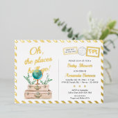 オーザプレーストラベル男の赤ちゃんシャワーアドベンチャーマップ 箔招待状 (立ち正面)