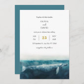 オーシエレガントアニックブルーホエー芸術的ルビーチ結婚式 招待状 (正面/裏面)