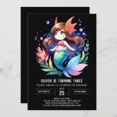 オーシャニックキュートマーメイド誕生日 招待状 (正面/裏面)