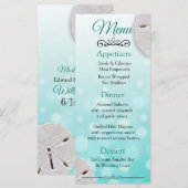 オーシャニックサンドドルアクア結婚ティール（緑がかった色）のメニューカード メニュー (正面/裏面)