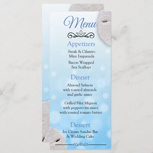 オーシャニックサンドドルアクア結婚ブルーのメニューカード メニュー (正面/裏面)