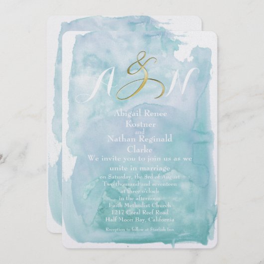 オーシャニックブルーウォーター結婚式招待状 招待状 (正面/裏面)