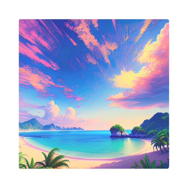 オーシャニックリトリート、サンディビーチアートワーク メタルプリント (正面)