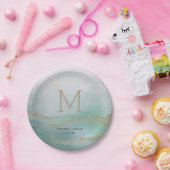 オーシャンウェディングモノグラムのエレガントな水彩画 ペーパープレート (パーティー)