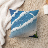 オーシャンウェーブスロー枕 🌊 海岸ブルークッション クッション (ブランケット)