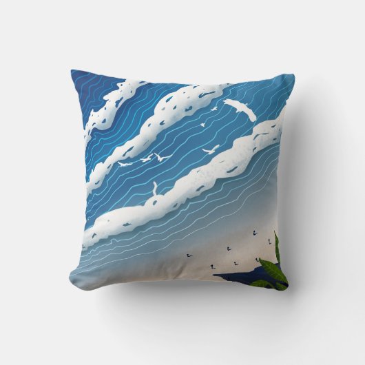 オーシャンウェーブスロー枕 🌊 海岸ブルークッション クッション (正面)