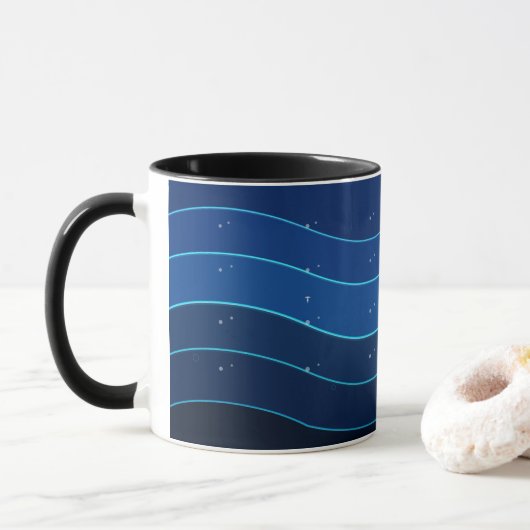 オーシャンウェーブ コーヒーマグ | 深い青の海の波 マグカップ (ドーナツ)
