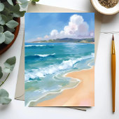 オーシャンウォーターカラーの波青い沿岸の絵画カード