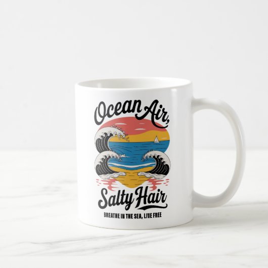 オーシャンエアー 塩っぽい髪 サーフ ビーチデザイン コーヒーマグカップ (右)