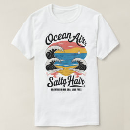 オーシャンエアー 塩っぽい髪 サーフ ビーチ デザイン Tシャツ