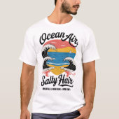 オーシャンエアー 塩っぽい髪 サーフ ビーチ デザイン Tシャツ (正面)