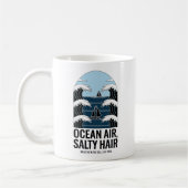 オーシャンエアー 塩っぽい髪 海の波デザイン コーヒーマグカップ (左)