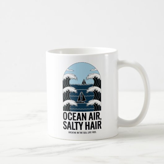 オーシャンエアー 塩っぽい髪 海の波デザイン コーヒーマグカップ (右)