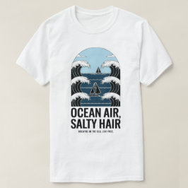 オーシャンエアー 塩っぽい髪 海の波デザイン Tシャツ