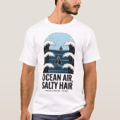 オーシャンエアー 塩っぽい髪 海の波デザイン Tシャツ (正面)