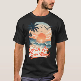 オーシャンエア・クリアマインド | ヴィンテージコーストサンスセットビーチデザイン Tシャツ