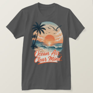 オーシャンエア・クリアマインド | ヴィンテージコーストサンスセットビーチデザイン Tシャツ