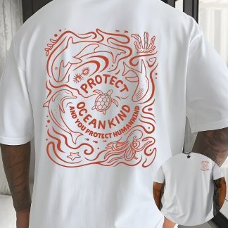 オーシャンケア エコ意識 ラインアート Tシャツ
