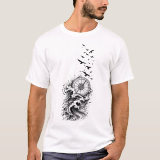 オーシャンコンパスバードウェーブアドベンチャーTシャツ Tシャツ