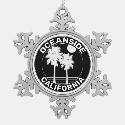オーシャンサイドカリフォルニアサーフィンサーフ スノーフレークピューターオーナメント (正面)