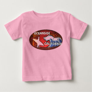オーシャンサイドカリフォルニア州サーファー波アートベビー服 ベビーTシャツ