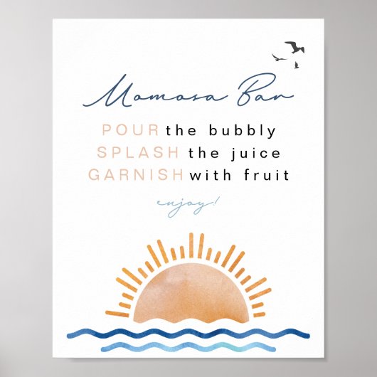 オーシャンサイドビーチトロピカルサンセットモモザバーサイン ポスター (正面)